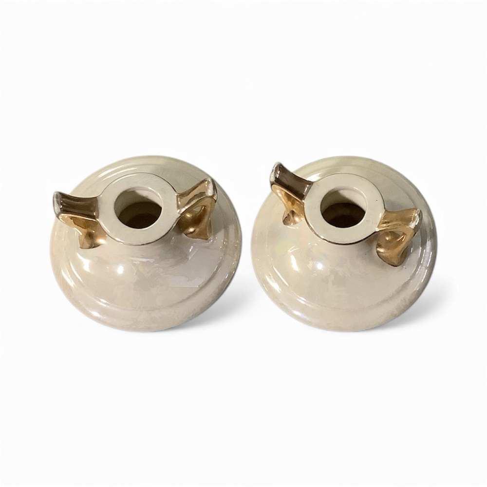 Pearl Color USA Elegant Cream and Gold Candle Holders Antique